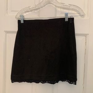 Zara Suede Black Skirt with Lace Detail